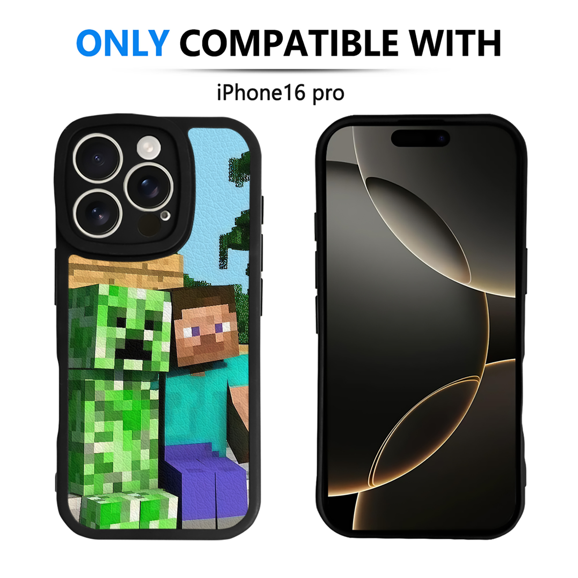 （画像用） マインクラフト ブロックの世界 Minecraft MC Block world 【iPhone 16シリーズ対応】シリコンスマホケース（レザー調） 材質：シリコン
